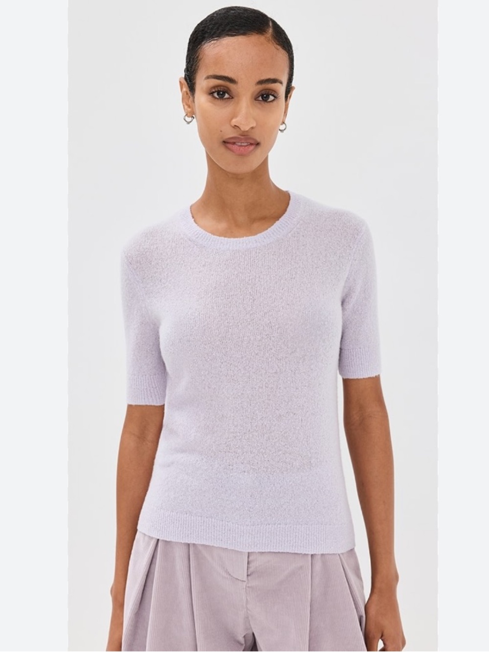 TWP Short Sleeve Sweater Audrey Cashmere Crewneck in Lilac Purple